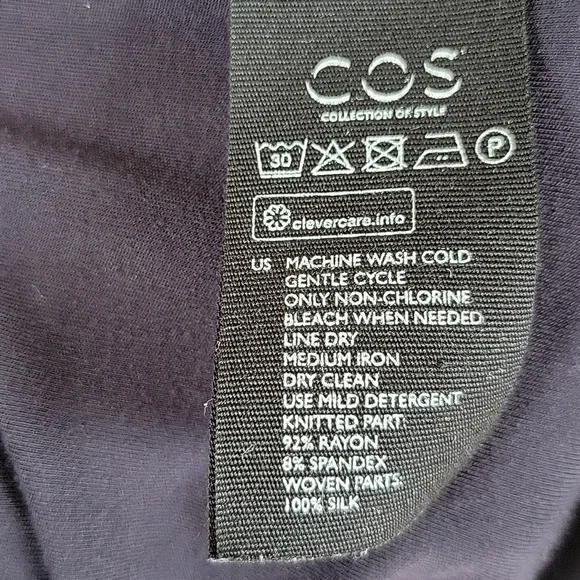 COS Sz S Jersey Knit Tee Shirt Tunic Dress Stretch Silk Drop Sleeve Pockets Blue - Picture 12 of 16